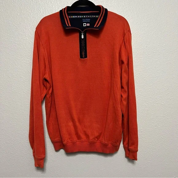 VTG St. Croix Regatta Orange Navy Men’s M Cotton Blend Quarter Zip Made In USA - Picture 2 of 7